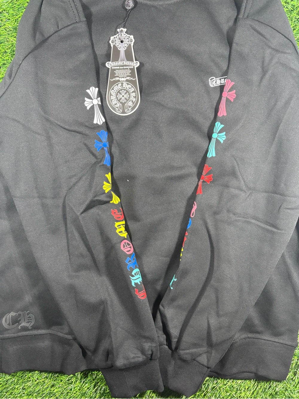 Chrome Hearts Kids Black Hoodie with Multicolor Cross Accents